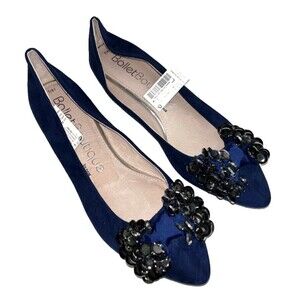 Next Ballet Boutique Women’s Satin Jewelled Flats NWT size 41/US 9 Leather Lined